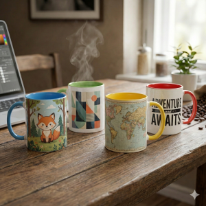 لیوان سرامیکی دسته و داخل رنگی